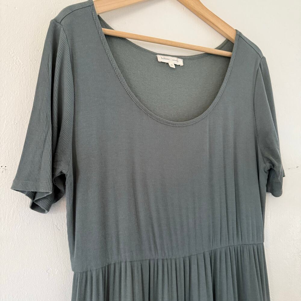 Bohme Essentials Short Sleeve Tiered Ribbed‎ Maxi Dress Green Gray Size XLarge - Picture 5 of 16